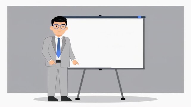 Cartoon Male Meteorologist Pointing at Blank Weather Presentation Board