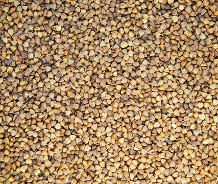 Raw buckwheat close up showing natural grain texture. Buckwheat porridge background