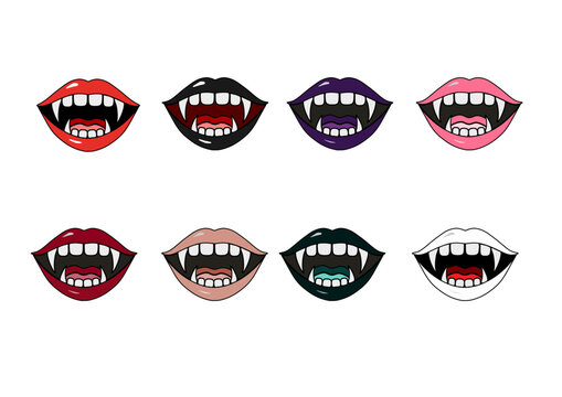 Vampire Mouths and Lips Vector Illustration Set