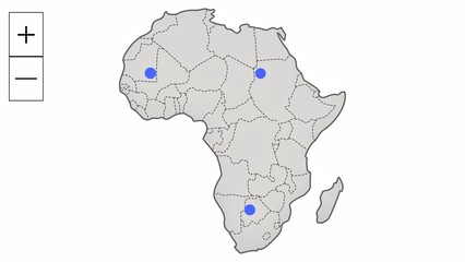 Africa Map with Location Markers and Zoom Buttons © Lukman
