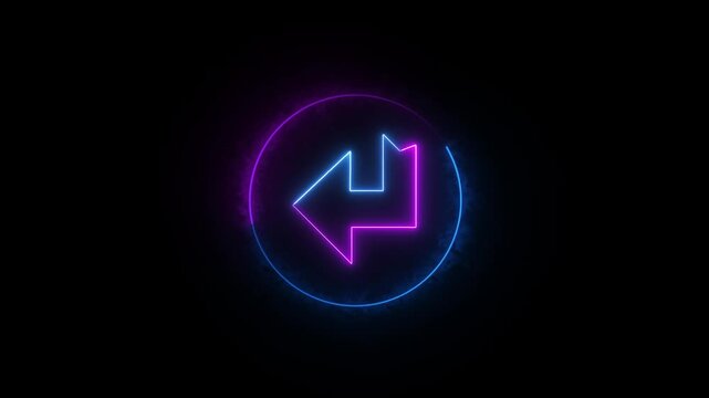 Arrow icon animation points left inside a circular glowing ring on dark. Directional return navigation telemetry routes along arrow icon animation. Controls use the arrow icon.