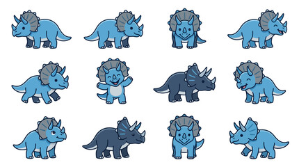 Diverse blue triceratops poses and frontal views. © arlo