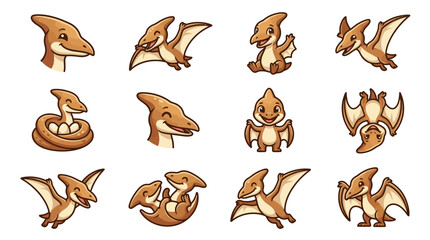 Diverse pterodactyl dinosaur character poses and expressions. © arlo