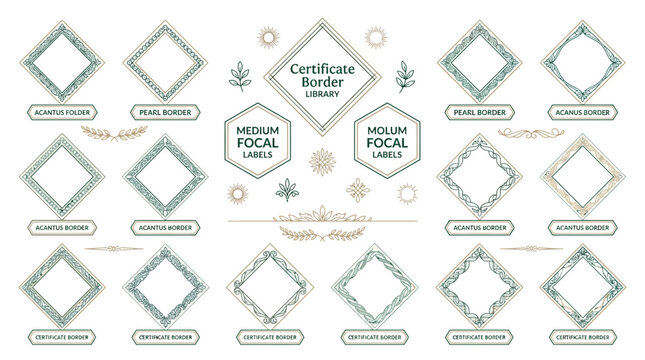 Decorative Diamond Frame Collection - Vintage Certificate Borders & Labels