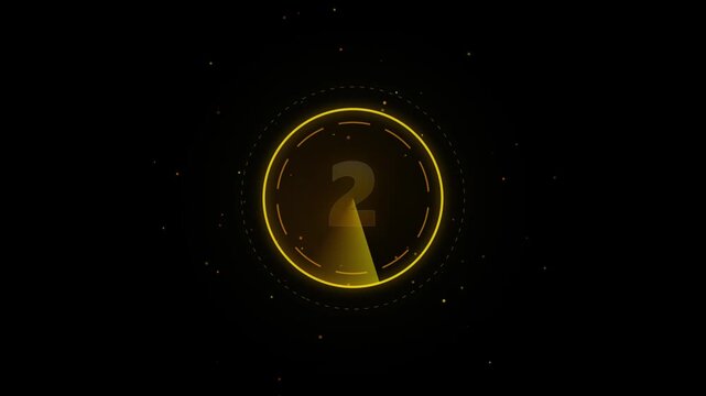 Digital countdown timer with the number five displayed in a glowing yellow circular interface on a dark background