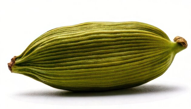 Close-up of a Green Cardamom Pod on White Background.