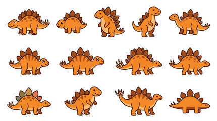 Minimalist orange stegosaurus icons and stickers. © arlo