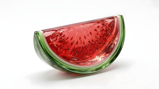 A vibrant slice of juicy red watermelon with a dark green rind isolated on a clean white background