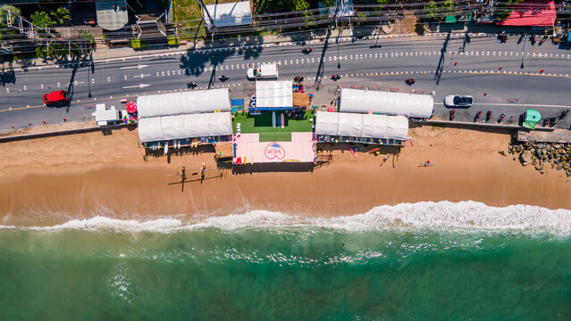 Phuket, Thailand Amazing aerial view rone camera of Tropical sandy beach of Patong Beach and  skyline.