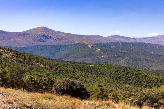 Panoramic view of the Sierra Nevada National Park in Granada, Andalusia, Spain