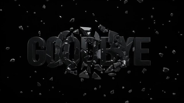 Metallic Shards Flying and Forming Goodbye Text on Black Background