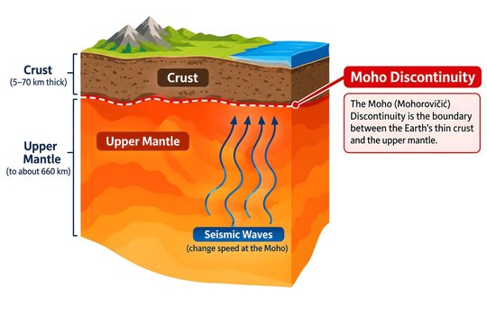 Labeled Earth Cross Section Illustrating the Moho Discontinuity