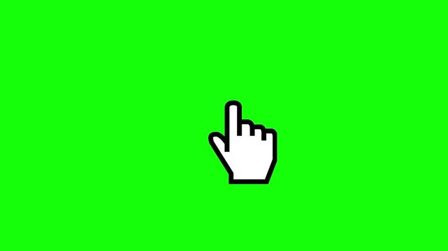 Hand cursor clicking on a green screen background, ideal for interactive content and presentations