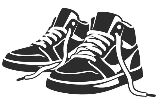 Black and White High Top Sneakers Pair Illustration.