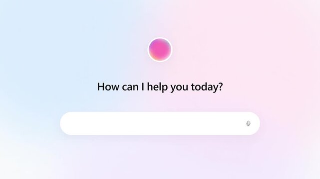 Minimalist digital interface featuring a helpful chatbot prompt and text input search bar.