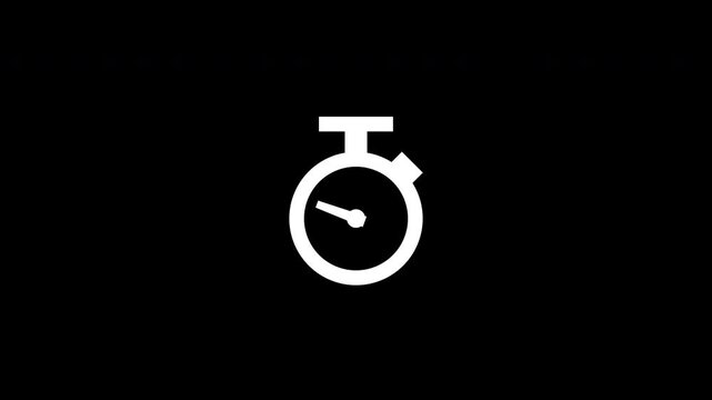 Minimalist white stopwatch icon silhouette on a solid black background representing time management concepts.