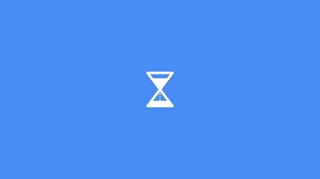 Minimalist hourglass icon representing time management and waiting on a blue background.