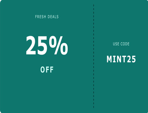 Minimalist Mint Green Sale Coupon Vector Layout, Modern 25 Percent Off Discount Voucher Template, Promo Code Voucher Design