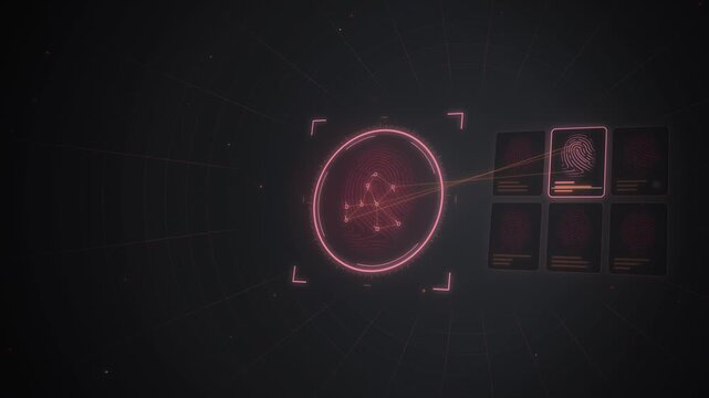 Red 3D fingerprint identification with database match in biometric HUD