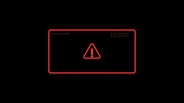 A thick red neon warning sign featuring a rolling surveillance tracking band distortion and vertical signal jitters, simulating a corrupted remote transmission.