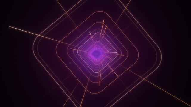 Square tunnel flythrough with light streaks abstract background