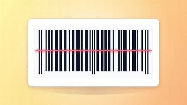 A detailed illustration of a barcode being scanned by a red laser beam.