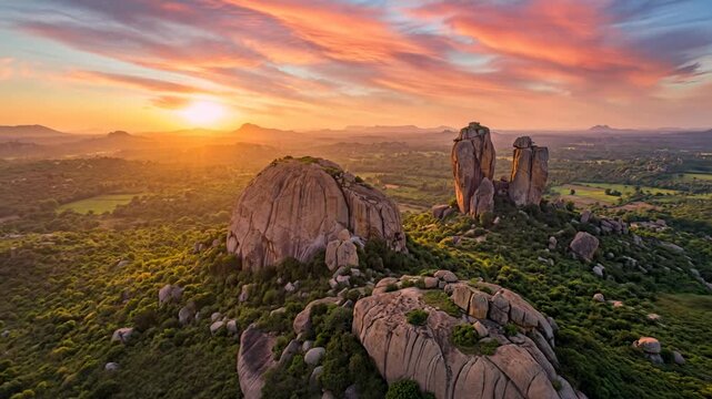 aerial view of thimmappana betta at sunset light landscape in karnataka india dolly out video