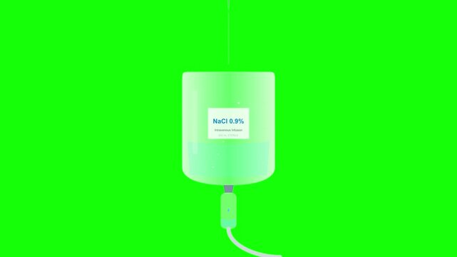 Medical IV Drip Infusion Bag Vector Animation On Green Screen Chroma Key Background Loop