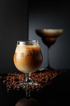 Cream and coffee cocktail with ice.