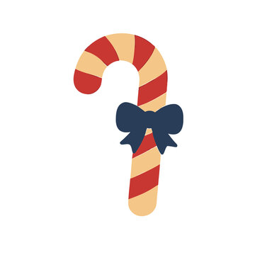 Candy cane with blue bow isolated on transparent background