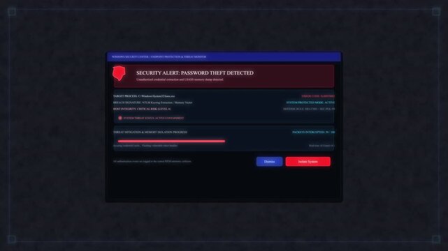 Digital software user interface screen animation featuring data panels and controls.