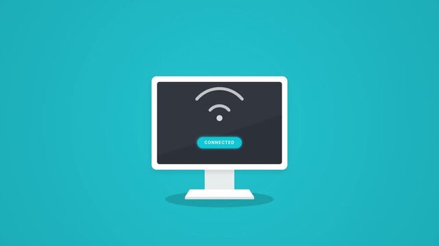 Computer monitor displaying wireless internet connection symbol for digital technology concept