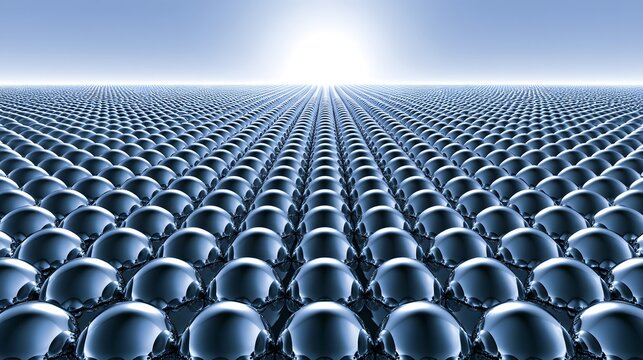 Polished chrome spheres in a grid receding to vanishing point