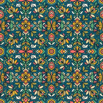 Seamless Floral Pattern with Ethnic Folk Ornament