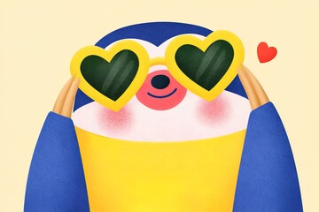Obraz premium Sloth wearing heart-shaped glasses shows joy and warmth