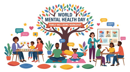 Obraz premium Family Wellbeing Workshop for World Mental Health Day, Diverse People Connecting