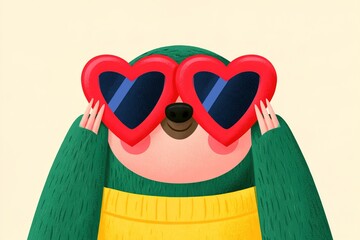 Obraz premium Sloth wearing heart-shaped sunglasses shows playful expression