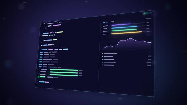 3D purple and blue terminal deploying an app with progress bars