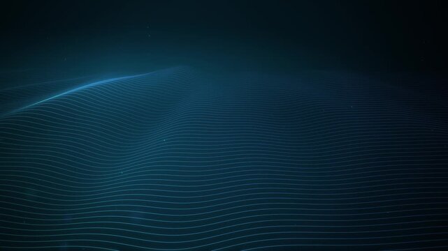3D wave surface of glowing lines from above abstract background