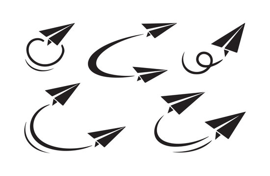 Paper plane icons with curved swoosh flight paths for dynamic speed communication branding and marketing presentation.