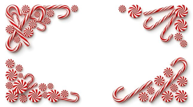 Festive candy cane corner borders create a sweet holiday season frame.