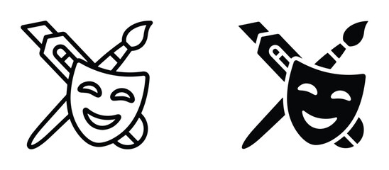 Fototapeta premium Creative Arts Icons: Theater Mask, Paintbrush, Craft Knife, Design Tools