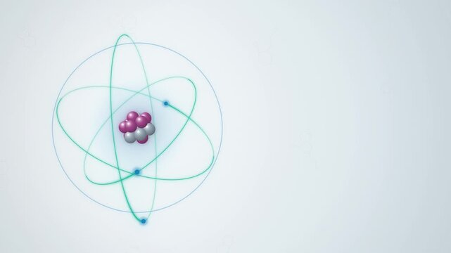 Blue atom model with electrons orbiting the nucleus seamless loop