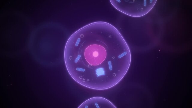 Purple animal cell close-up under the microscope seamless loop