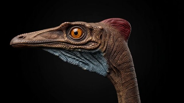 ornithomimus close up isolated on black background video