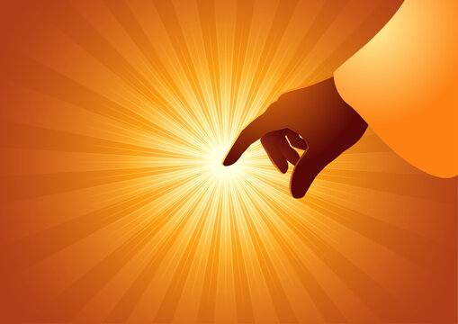 Biblical vector illustration, Genesis Day 4, God created the sun, moon and stars to give light and mark the days, seasons and years, seven days of creation.