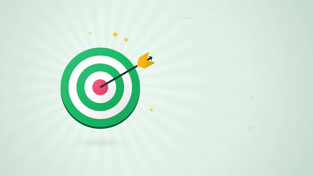 Flat arrow hitting the target bullseye on light gray background