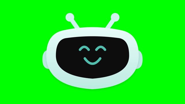 Cute cartoon robot face with antennas and smiling eyes on a vibrant green background