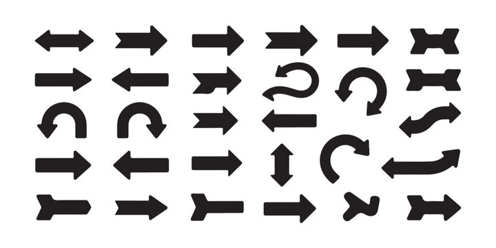 Black arrow shapes set for navigation interface design or web pointer symbol collection.