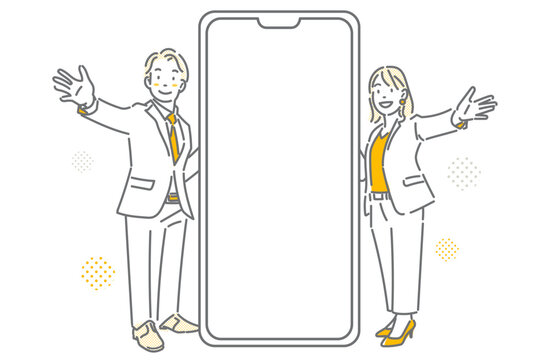 商品をおすすめする若い若い営業担当者　シンプルでお洒落な線画イラスト
